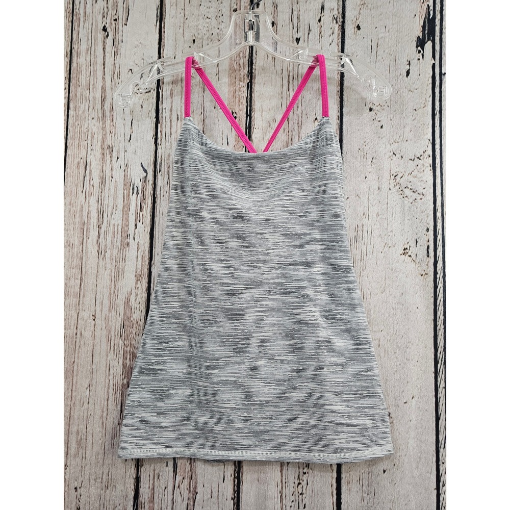 Lululemon Tank Top Womens 4 Grey Space Dye Pink Strappy Back Yoga Activewear EUC